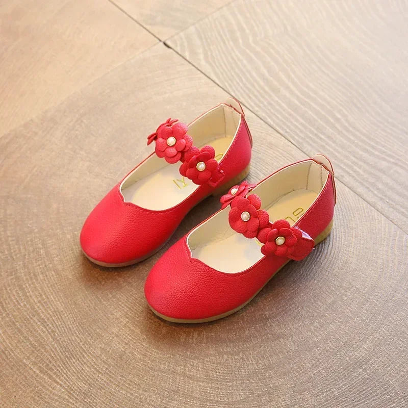 Spring and Autumn New Girls Leather Shoes Children Flats Princess Shoes Kids Flower Sweet for Wedding Cute Fashion Floral Flats