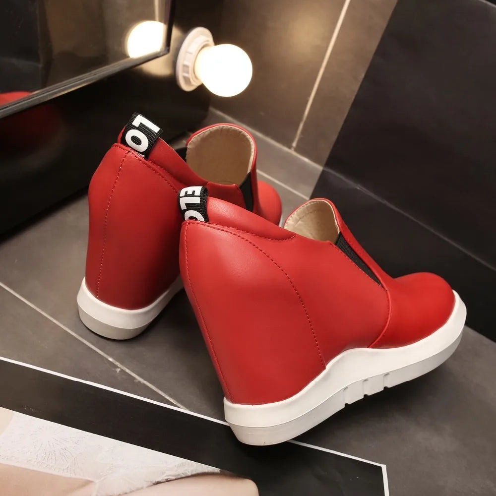 Hidden Platform Wedges Sneakers Women Spring Autumn Casual Shoes On Platform Comfort Wedge Heels Red White Sneaker Female