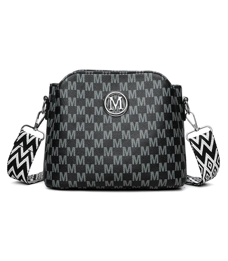 Synthetic Faux Leather Shoulder Bag For Women Retro Crossbody Bag with Golden "M" Monogram, Purse Work, Travel, Parties & Gifts