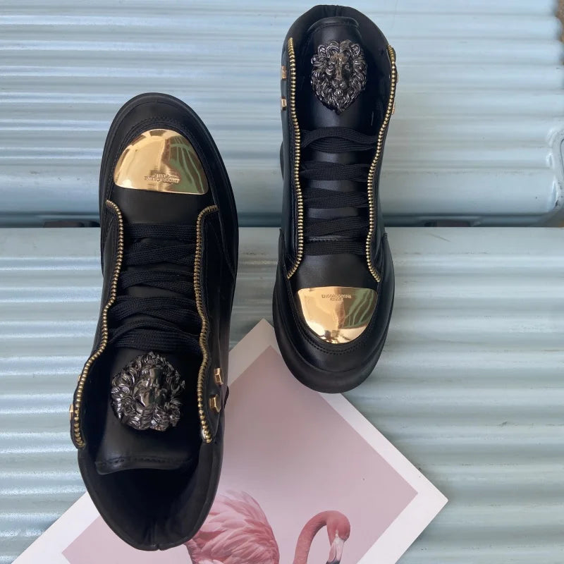 Men's High-Top Designer Sneakers - Casual Athletic Shoes with Zip Detail