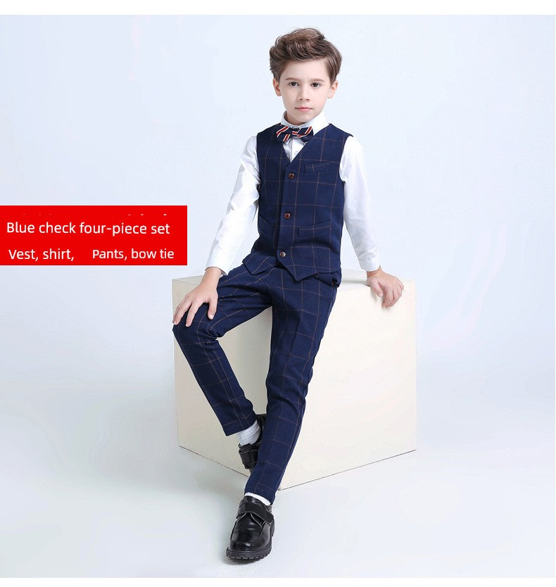 White Kids Boy Host Piano Handsome Suit