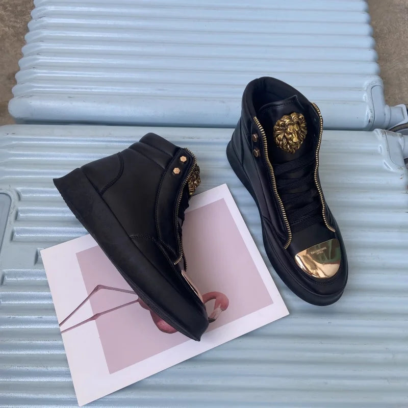 Men's High-Top Designer Sneakers - Casual Athletic Shoes with Zip Detail