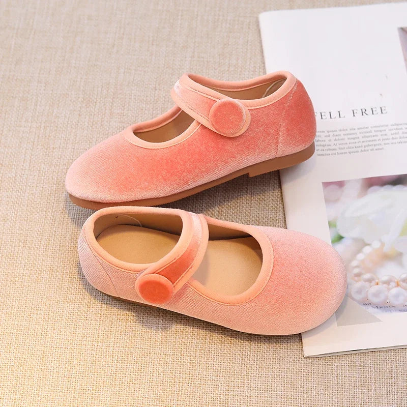 New 2025 Autumn Children Princess Shoes Girl's Ballet Flats Fashion Concise Style velvet Shallow Elegant All-match Kids Flats