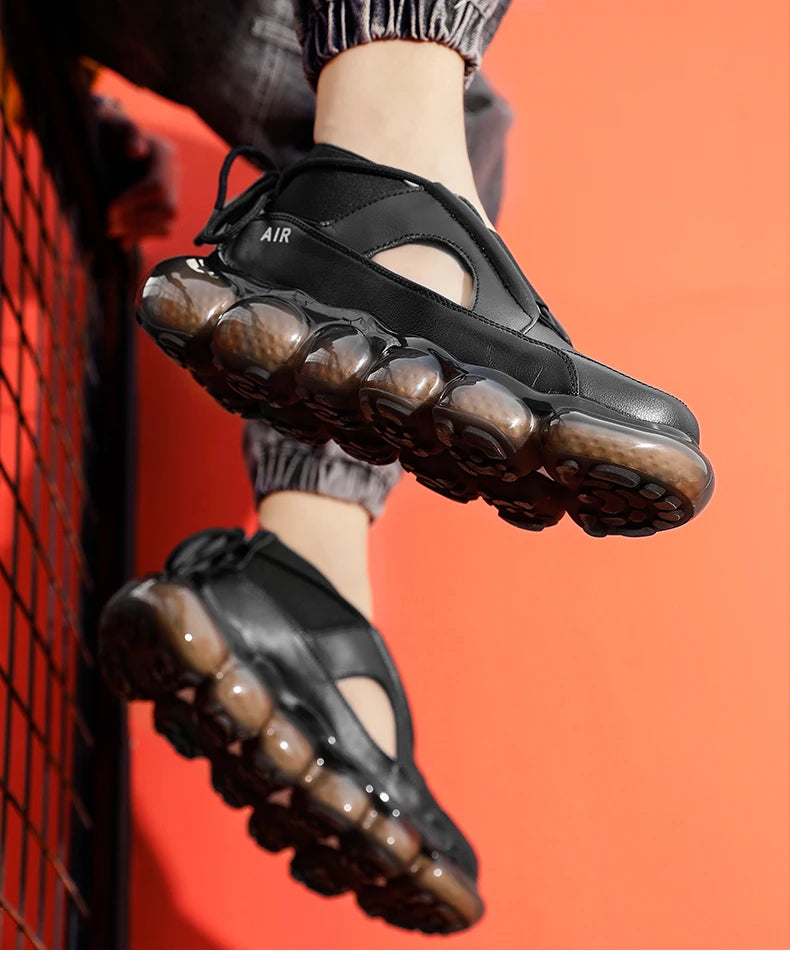 New popcorn cushioned soft sole coconut shoes low top casual sports shoes men's leather summer hollow fashion sandals