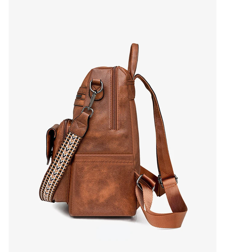 Backpack for Women Large Womens Backpack Leather Travel Fashion Purse Designer Ladies Shoulder Bags with Tassel Two-toned Brown