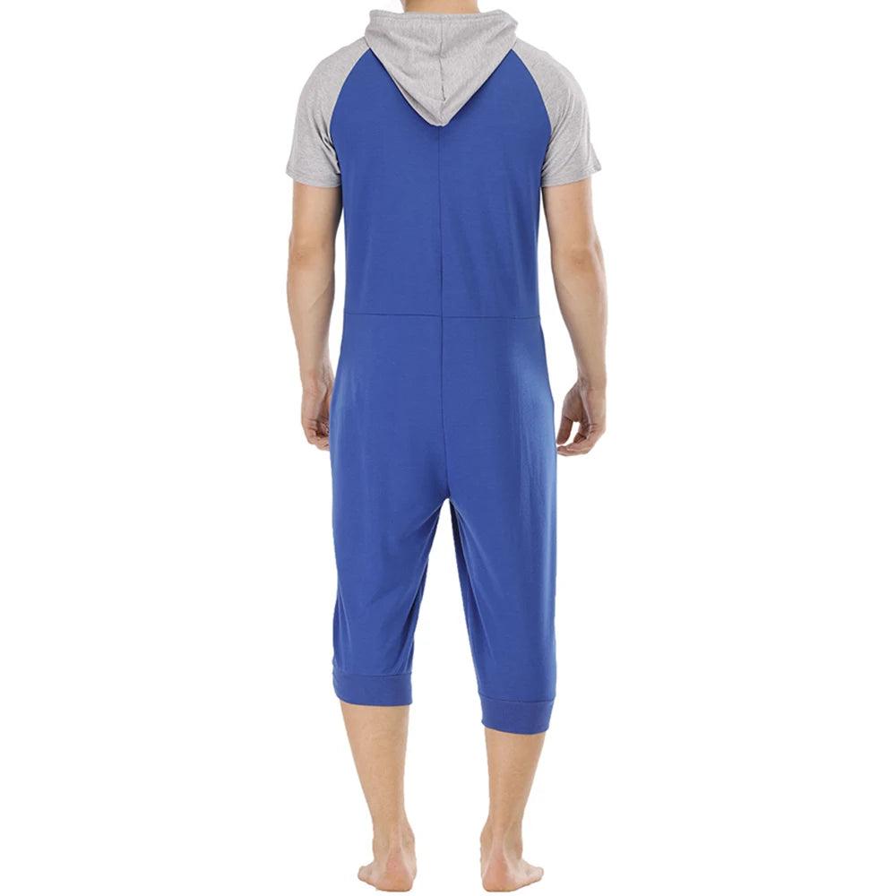 Men Short Sleeve Jumpsuit Sweatshirt Male Hoodies Zipper Overalls Bodysuit Rompers Short Pant Casual Home Wear Tracksuit Pajamas