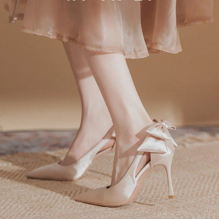 Wedding Heels Women Luxury Brand Design String Bead Pearls High Heels Ladies Sexy Elegant Pointed Toe White Black Pumps2025