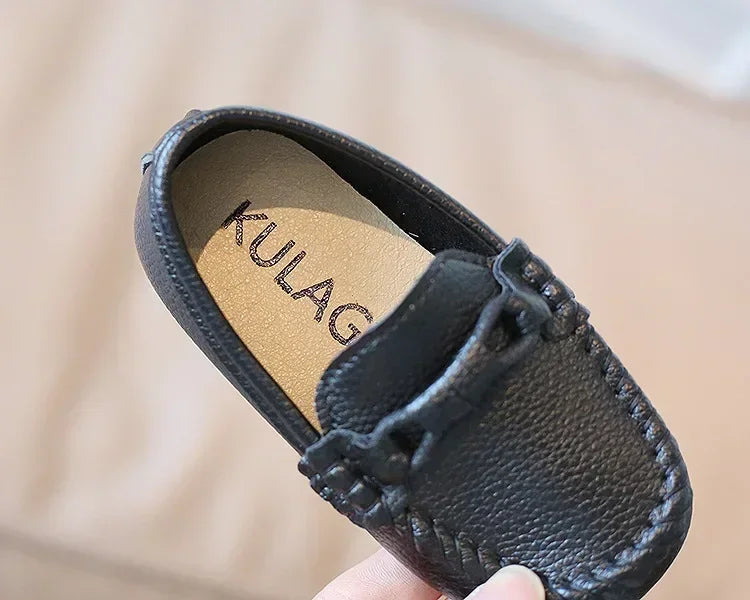 Boys Leather Shoes Black White for School Party Wedding Kids Formal Flats Loafers Slip-on Soft Loafers Children Moccasins 21-30