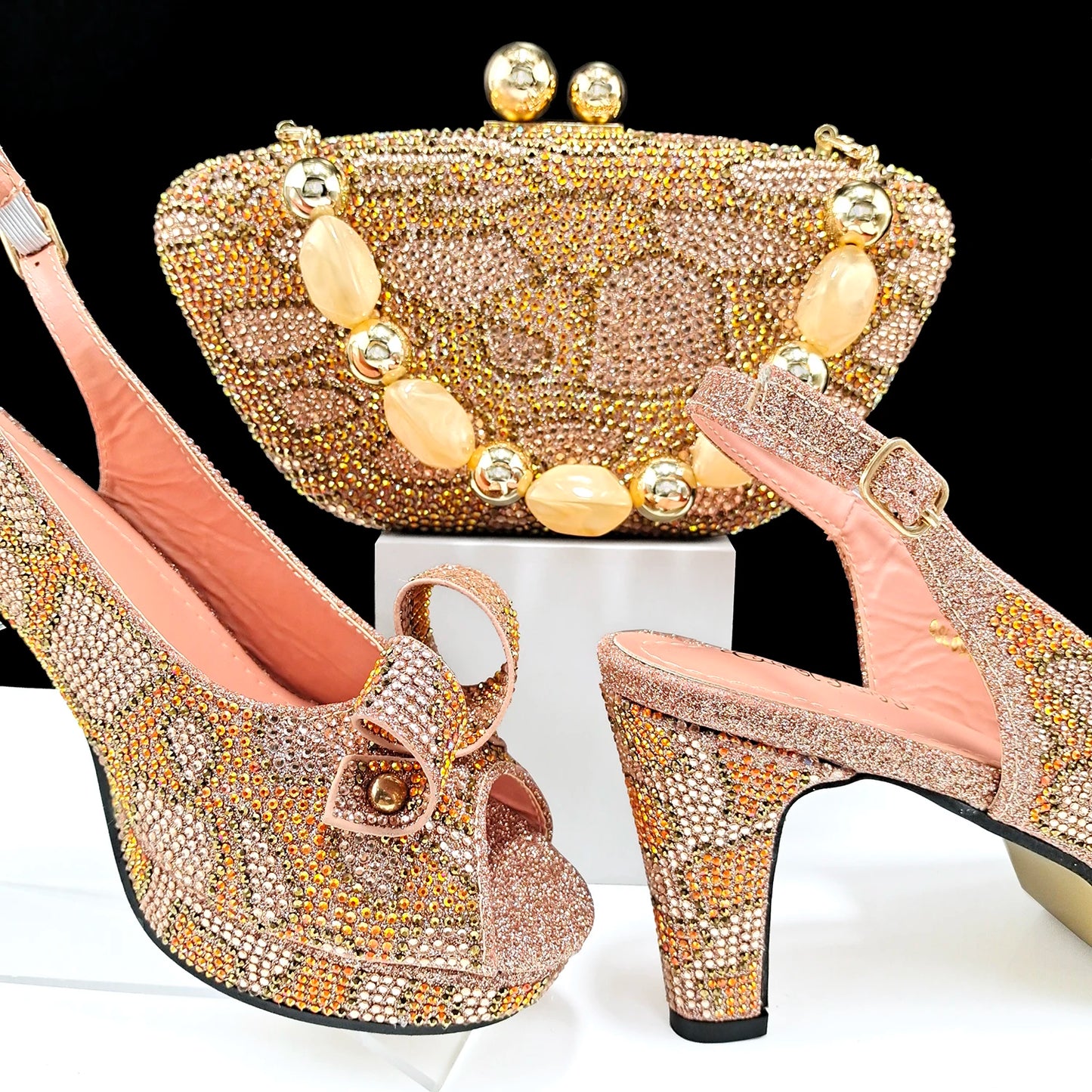 Fashion Design African Style Banquet Shoes And Bag Sexy High Heels And Full Diamond Dual Purpose Mini Bag Ladies Shoes