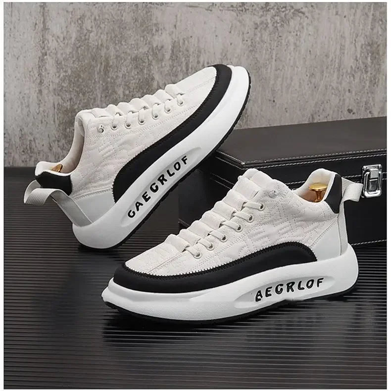 Men's Low Top Leather Sneakers - Fashionable Running & Casual Lace - Up Shoes