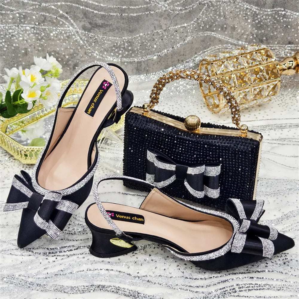 Yellow Women Shoes And Bag Set African Ladies Sandals High Heels Pumps Match With Handbag Clutch Escarpins Femmes Sandales CR373