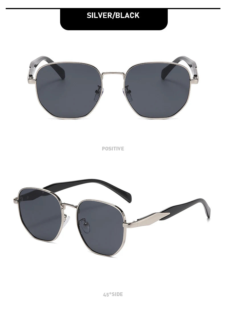 Street Photography Sunglasses For Women, Metal Fashion Uv Anti-retro Round Frame Trendy Personalized Car Sunglasses 2415