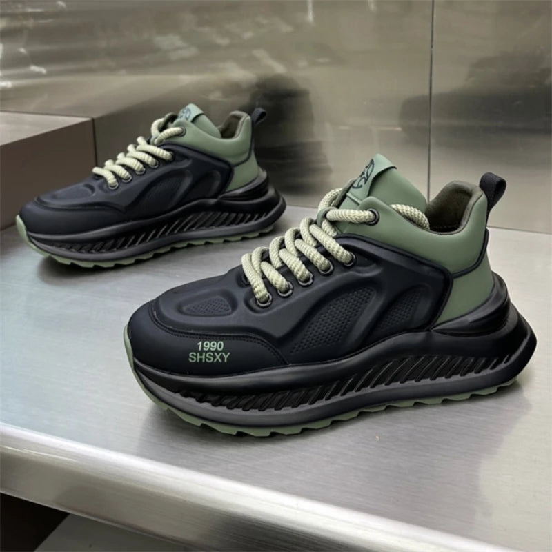 Chunky Sneakers Mens Designer Running Shoes Fashion Casual Microfiber Leather Upper Height Increased Flat Platform Sport Shoes