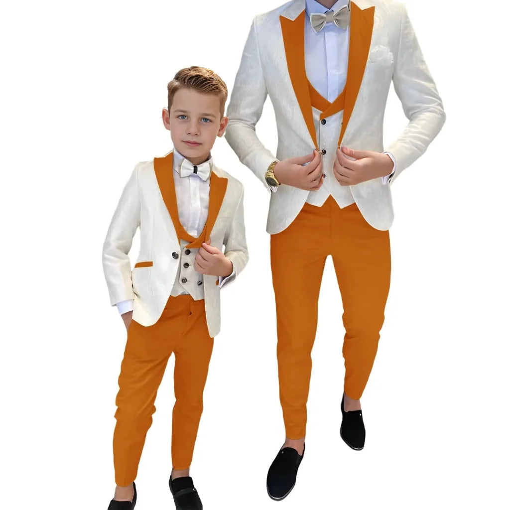 Classic Jacquard Kids 3 Piece Suit for Boys 3-16 Years Peak Lapel One Button Boy Suit Birthday Party Blazer Vest Pant Suit Set