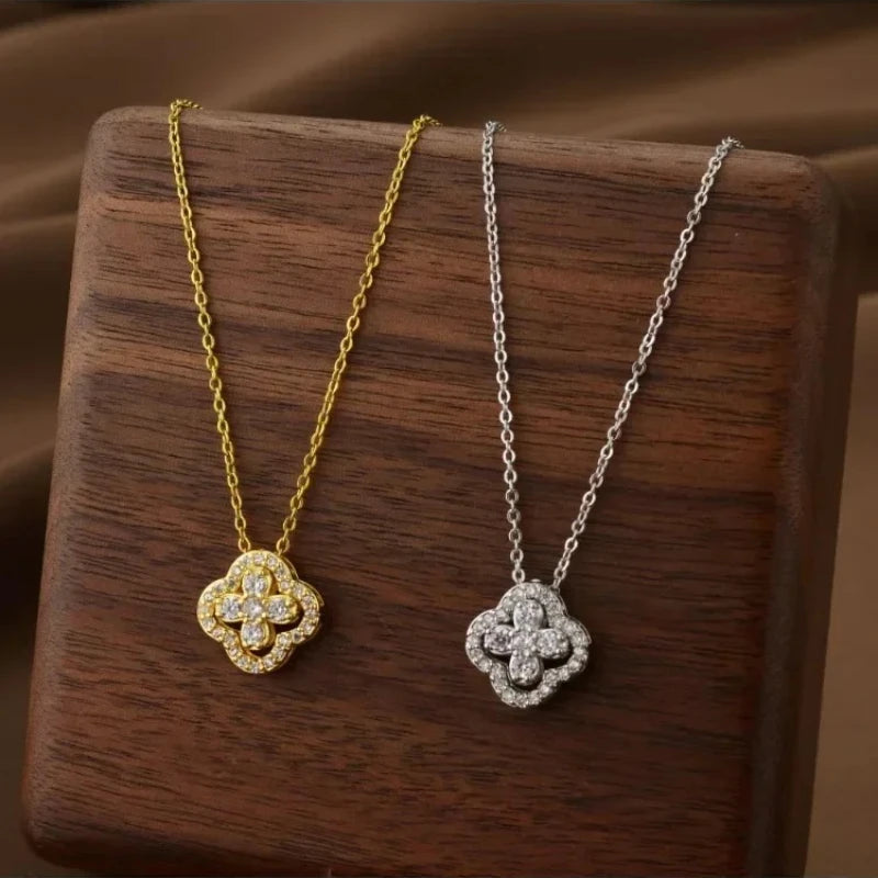 18K Gold Plated Fashion Classic Viral Clovers Pendant Necklace 2 in 1 Convertible women Titanium Steel Jewelry Accessories Gifts
