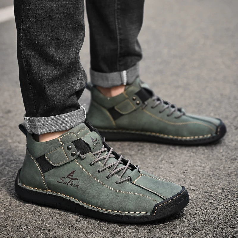 New 2025 Handmade Leather Casual Men Shoes Design Sneakers Man Breathable Leather Shoes Ankle Boots Outdoor Non Slip Walking