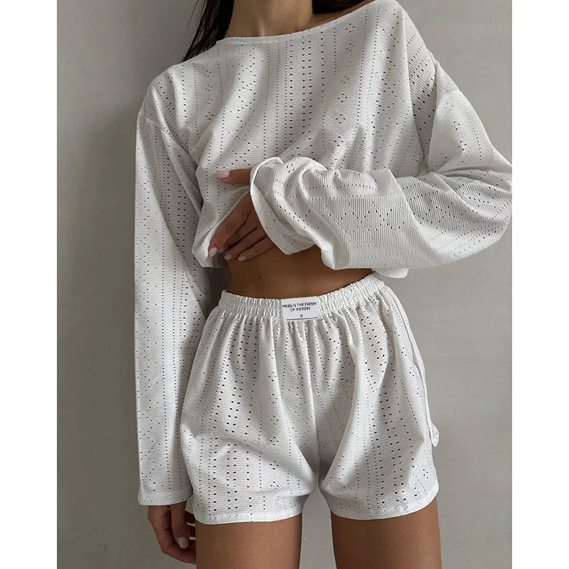 Women's Pajamas Set Sleepwear Spring Long Sleeve Tops With Shorts Home Clothes 2 Piece Sets Pyjama Femme Loungewear Pijama Mujer