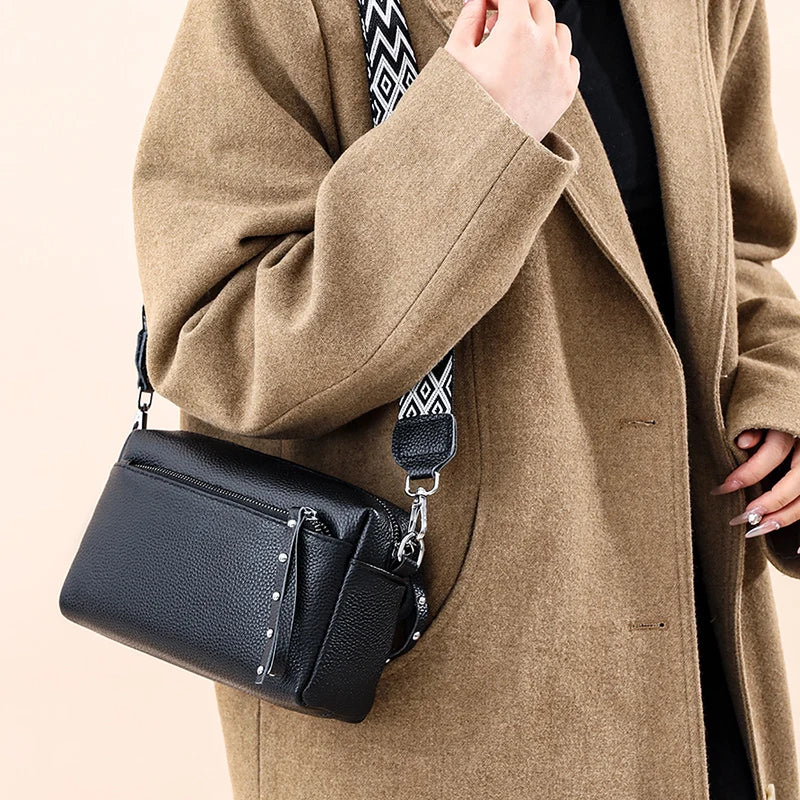 100% Cowhide 3 Layers Crossbody Shoulder Bag Luxury Genuine Leather Messenger Bag Fashion Daily Use For Women Wallet HandBag