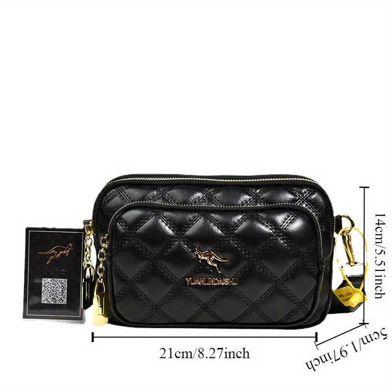 Argyle Pattern Simple Shoulder Bag, Versatile And Casual Crossbody Bag, Zipper Closure, No Print