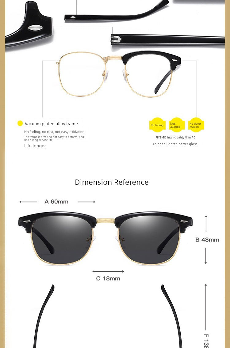 2024 New Arrival Trendy Polarized Half Frame Square Sunglasses Driving Box Men and Women Fashion K-style Sun Glasses