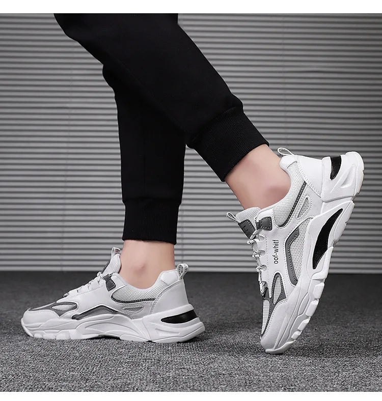 Summer 2025 New Men's Woven Mesh Running Shoes Breathable Elevated Chunky Sneakers Fashionable Korean Style Trendy