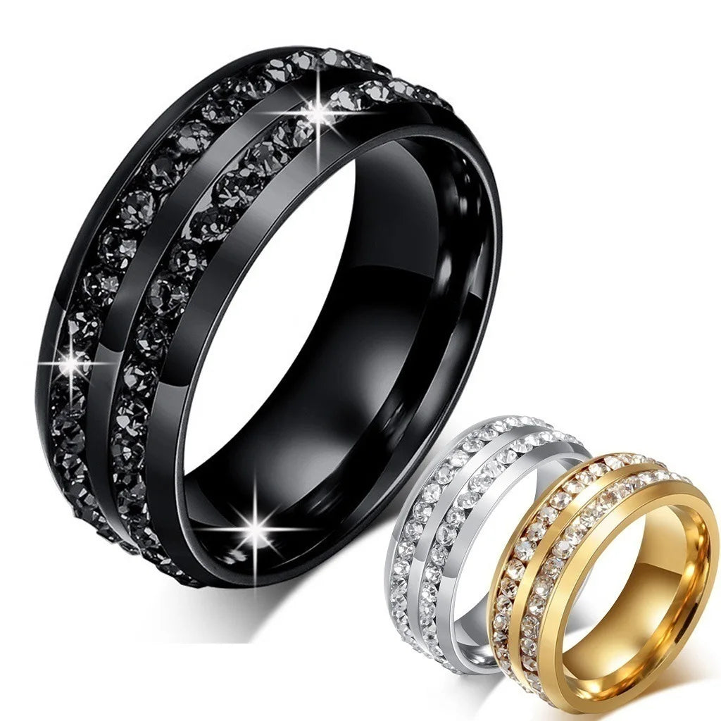 Hot Selling Stainless Steel Couple New Fashion Double Row Drilling Ring For Women Men Jewelry Valentine's Day Gifts Size 5-13