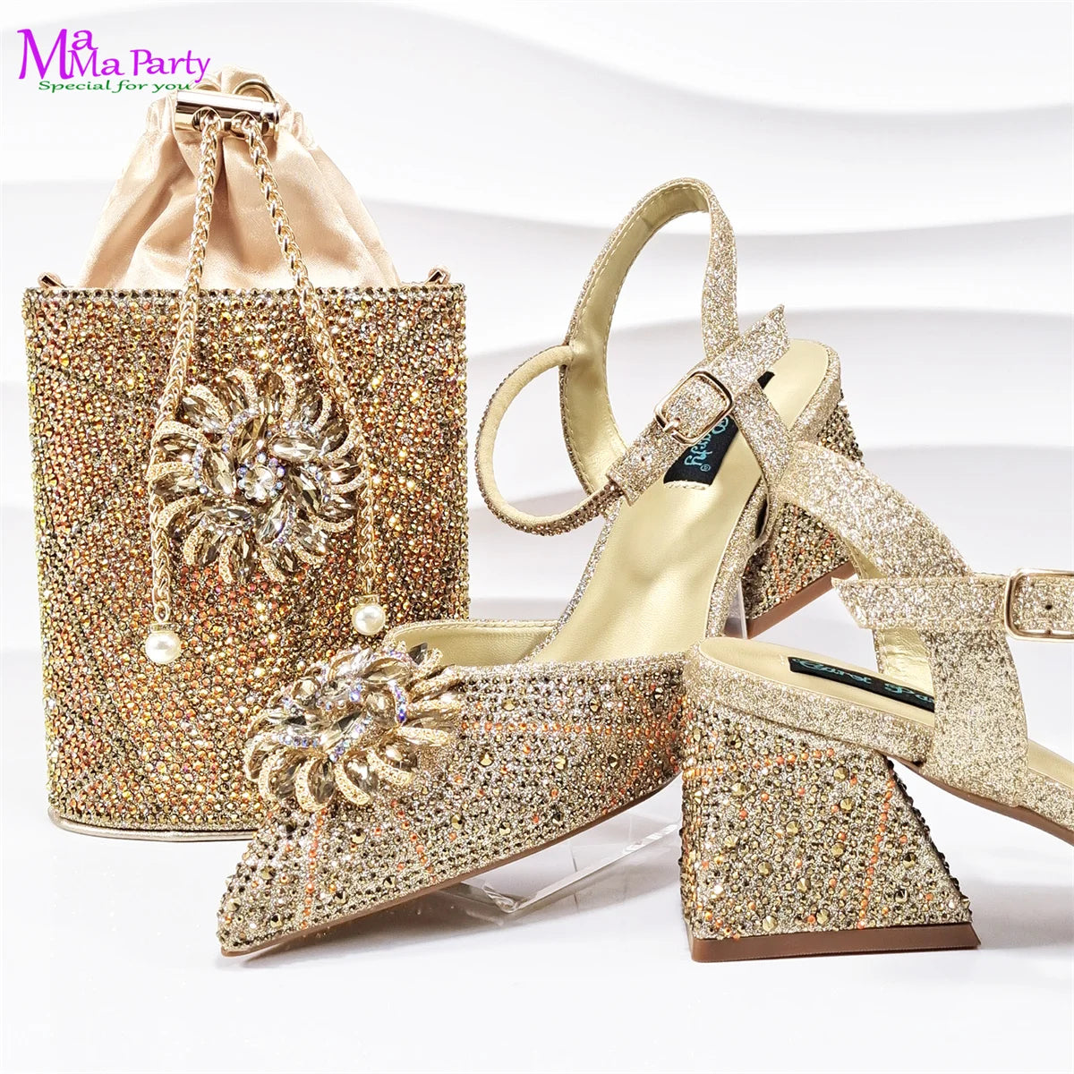 2025 New Fashion African Design Shoes and Bag Set to Match in Coffee Color Mature Ladies Pointed Toe Pumps for Wedding