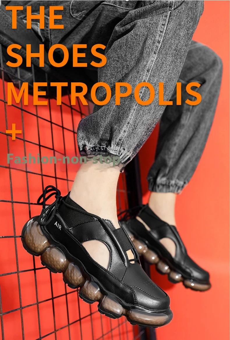 New popcorn cushioned soft sole coconut shoes low top casual sports shoes men's leather summer hollow fashion sandals