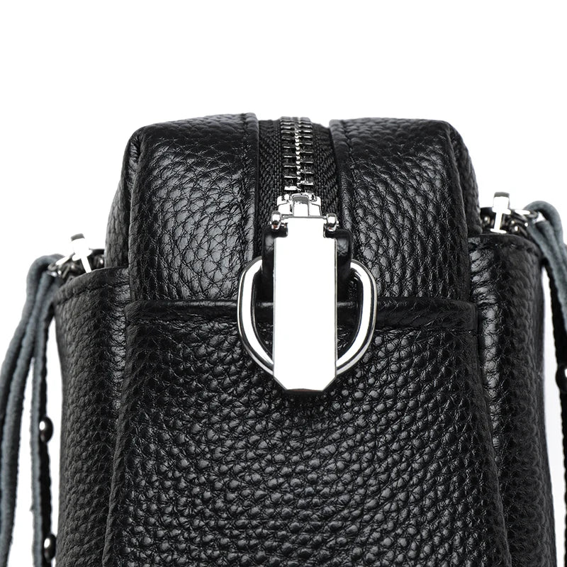 100% Cowhide 3 Layers Crossbody Shoulder Bag Luxury Genuine Leather Messenger Bag Fashion Daily Use For Women Wallet HandBag