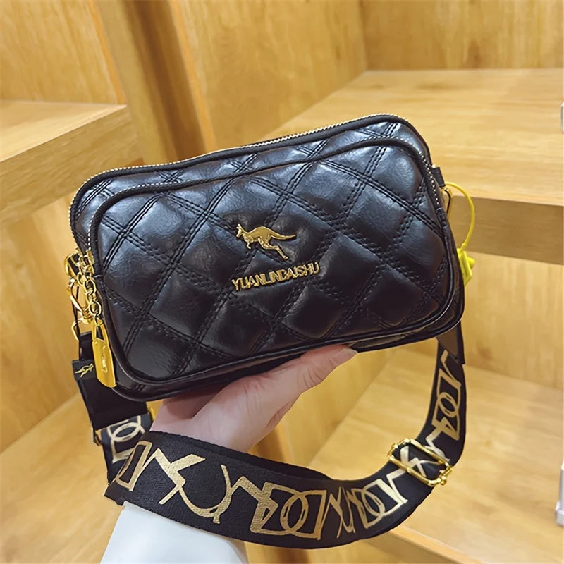 Argyle Pattern Simple Shoulder Bag, Versatile And Casual Crossbody Bag, Zipper Closure, No Print