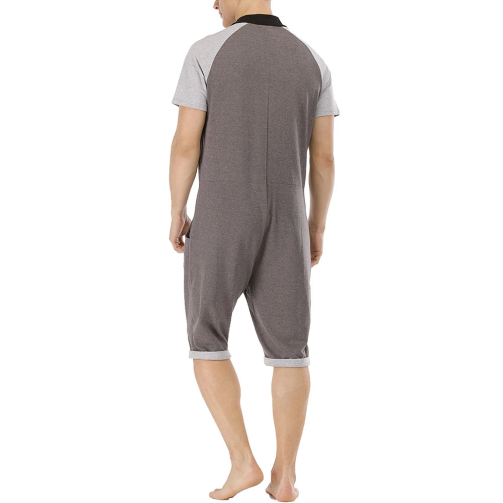 Men Short Sleeve Jumpsuit Sweatshirt Male Hoodies Zipper Overalls Bodysuit Rompers Short Pant Casual Home Wear Tracksuit Pajamas