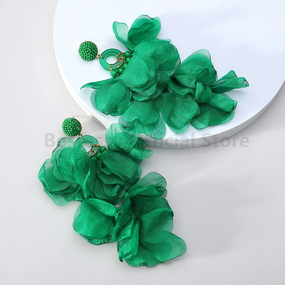 Boho Multicolor Cotton Flower Petal Dangle Earrings For Women Luxury Elegant Handmade Beaded Tassel Ear Pendant Fashion Jewelry