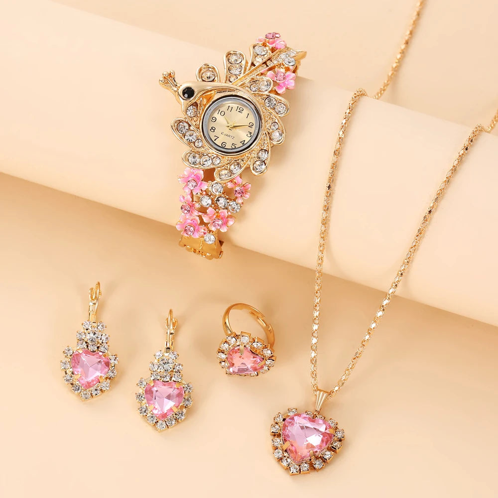 2025 New Korean Women's Diamond Set Leaf Quartz Watch Decorative Temperament Alloy Bracelet Watch Women's Edition