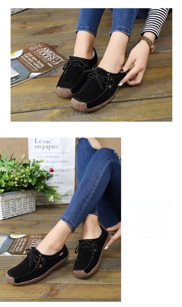 New Arrival Women Casual Shoes 2025 Suede Leather Flats Sneakers Lace Up Moccasins Ladies Shoes Fashion Loafers Plus Size 35-42