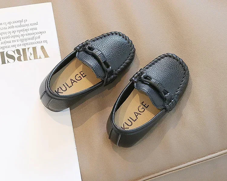 Boys Leather Shoes Black White for School Party Wedding Kids Formal Flats Loafers Slip-on Soft Loafers Children Moccasins 21-30