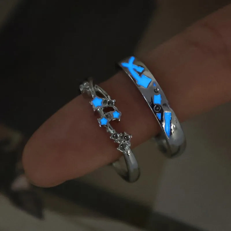 Sweet Couple Night Glowing Star Style Unique Design Premium Feel Adjustable Rings Simple Opening Luminous Lovers Exquisite Ring