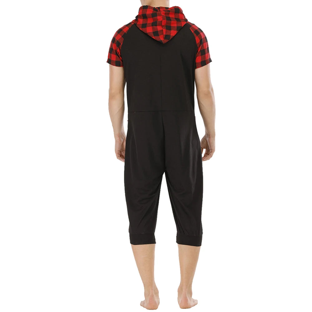 Men Short Sleeve Jumpsuit Sweatshirt Male Hoodies Zipper Overalls Bodysuit Rompers Short Pant Casual Home Wear Tracksuit Pajamas