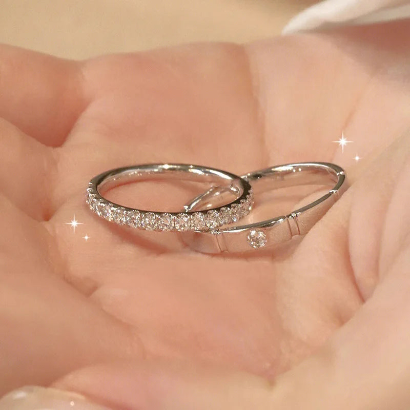 925 Sterling Silver Bow Couple Open Ring Wedding Proposal Ring Flash Diamond Men and Women Pair Ring New Fashion Jewelry Gift