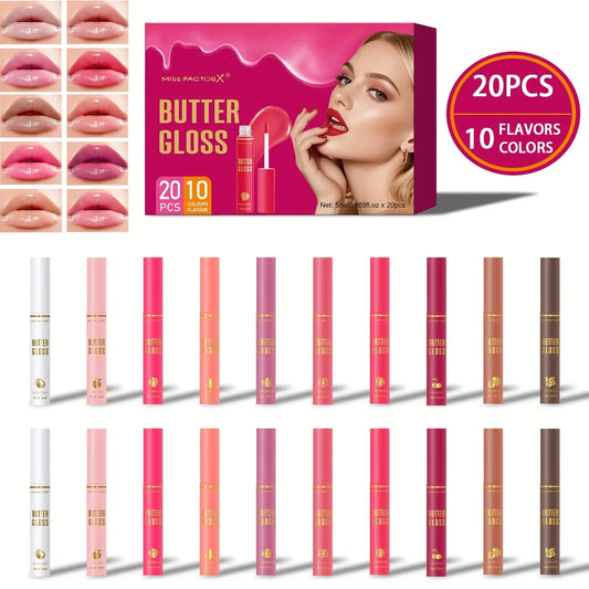 20pcs/box of 10 color moisturizing lip gloss - Long lasting moisturizing, glossy effect, essential for beauty care