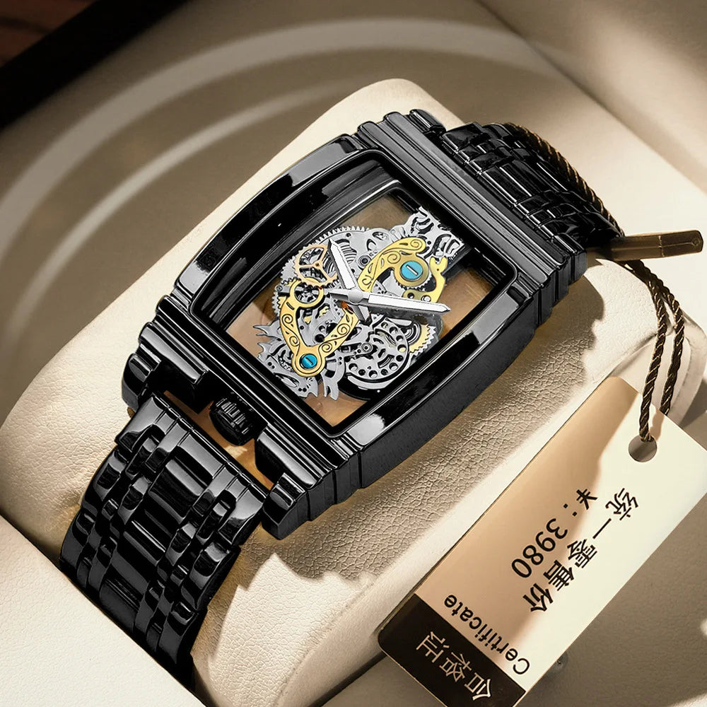 2024 Transparent Full Hollow Men Watch Metal Leather Quartz Mens Watches Waterproof Glow Cross-border Male Clock Wristwatch
