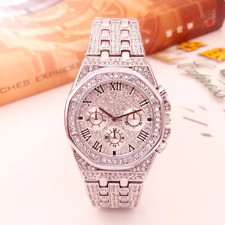2022 Reloj Hombre Ice Out Watches Luxury Business Yellow Gold Watches Men Full Rhinestone Quartz Wristwatches Male Clock