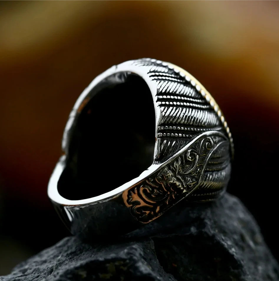 316L Stainless Steel Turkish Signet Ring Zircon Stone Ethnic Style Jewelry Black Size 9