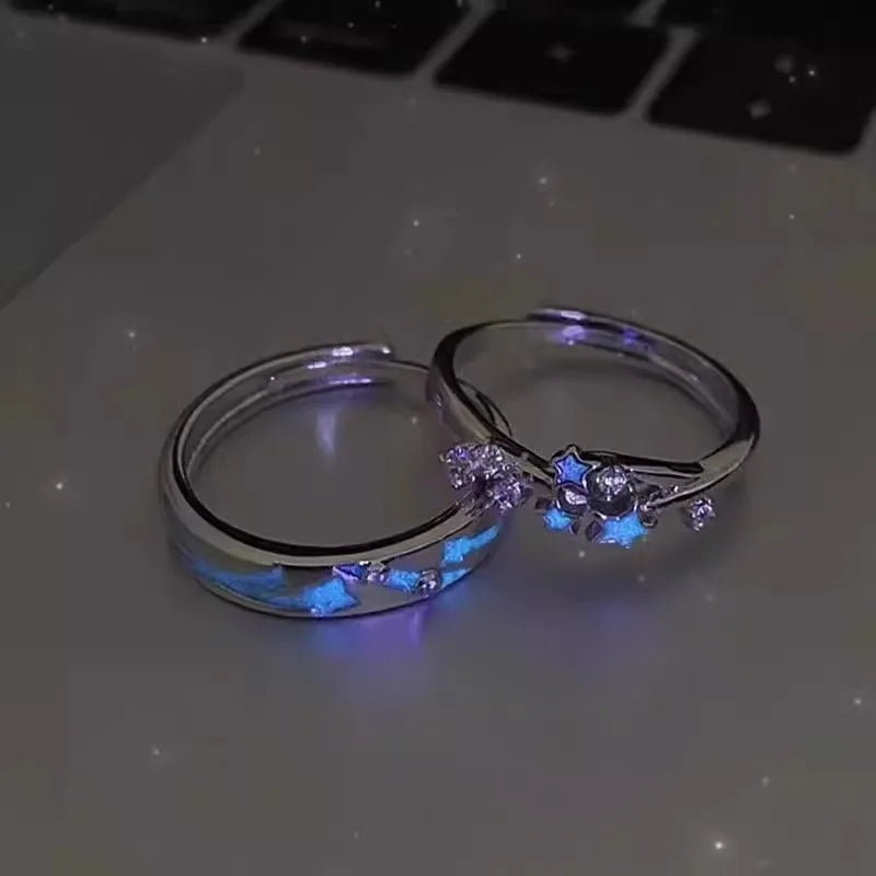 Sweet Couple Night Glowing Star Style Unique Design Premium Feel Adjustable Rings Simple Opening Luminous Lovers Exquisite Ring