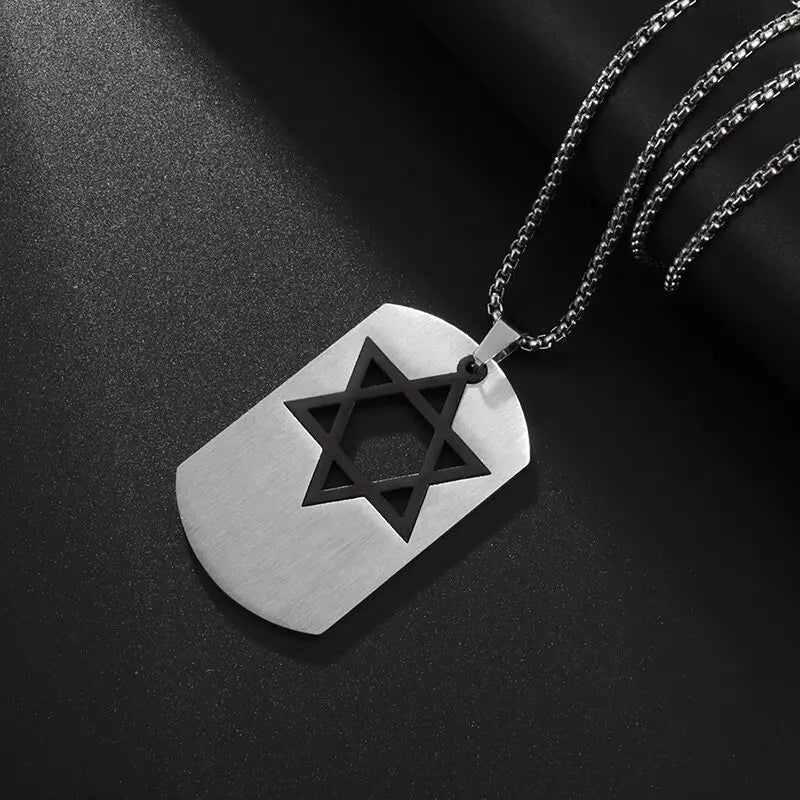 Stainless Steel Simple Star of David Six-Pointed Star Pendant Necklace for Men and Women Fashionable Jewish Religious Trend Jewe