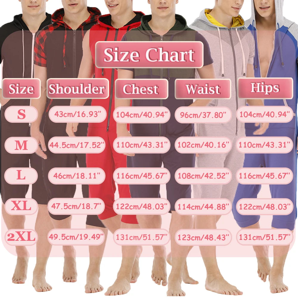 Men Short Sleeve Jumpsuit Sweatshirt Male Hoodies Zipper Overalls Bodysuit Rompers Short Pant Casual Home Wear Tracksuit Pajamas