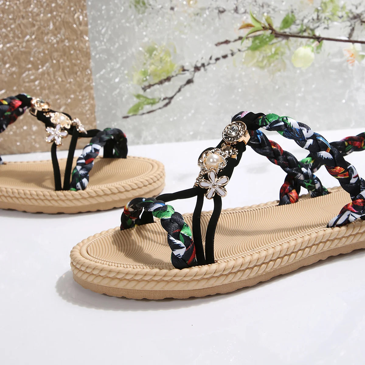 Handwoven sandals, ultra-lightweight and comfortable ethnic-style flat sandals