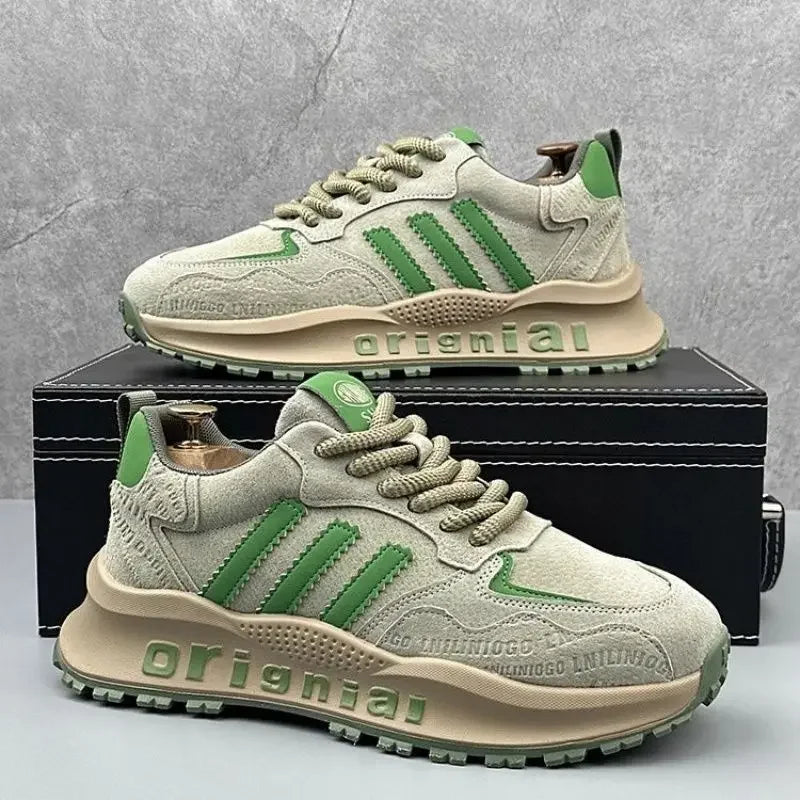 Men's Low Top Leather Sneakers - Fashionable Running & Casual Lace - Up Shoes