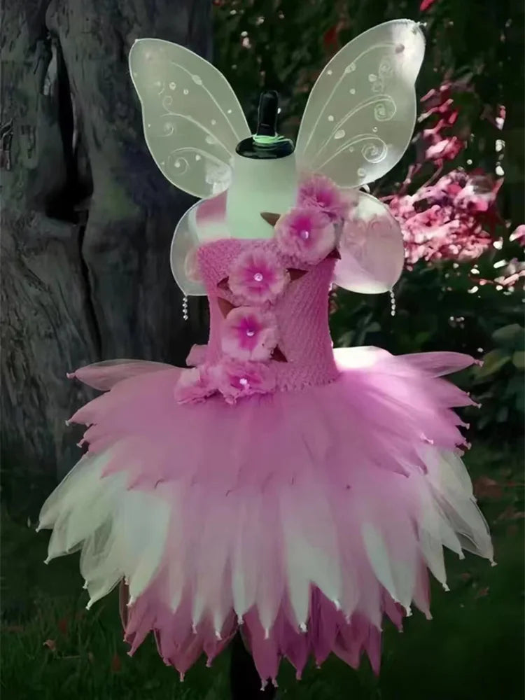 Green Woodland Fairy Dresses for Girls Jungle Forest Fairies Costumes Wood Elf Princess Ballet Tutus Outfit with Wings