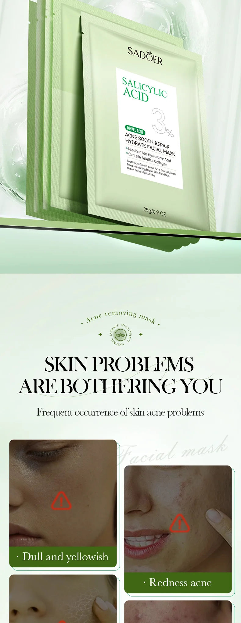 5/10pcs SADOER Salicylic Acid Face Mask Moisturizing Nourishing Firming Hydrating Facial Masks Face Sheet Mask Skin Care