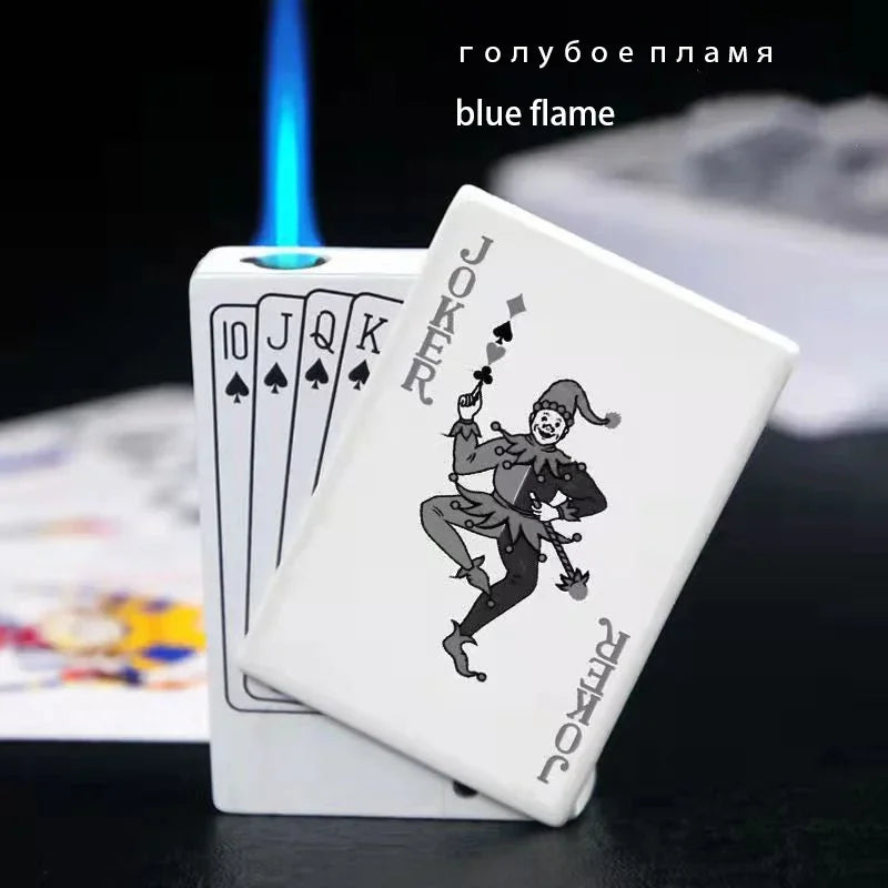 Creative Poker Ace of Spades Lighter Butane Windproof Straight Metal Lighter Men's Fun Toy Cigarette Lighter